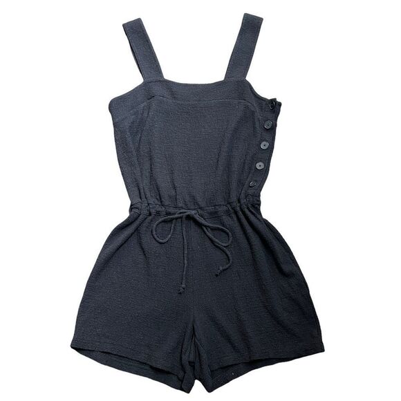 Madewell cotton Gauze Side Button Drawstring Shorts Romper Black - Picture 1 of 7